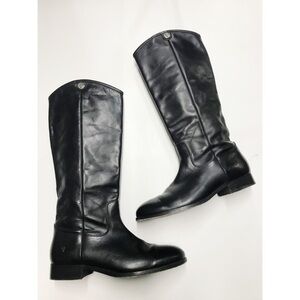 Frye Tall Riding Boots Womens Size 10 B Black Leather Pull On Equestrian Button